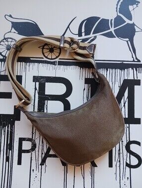 Vintage GUCCI Sherry Line Gold Olive Green Halfmoon Hobo Shoulder Bah